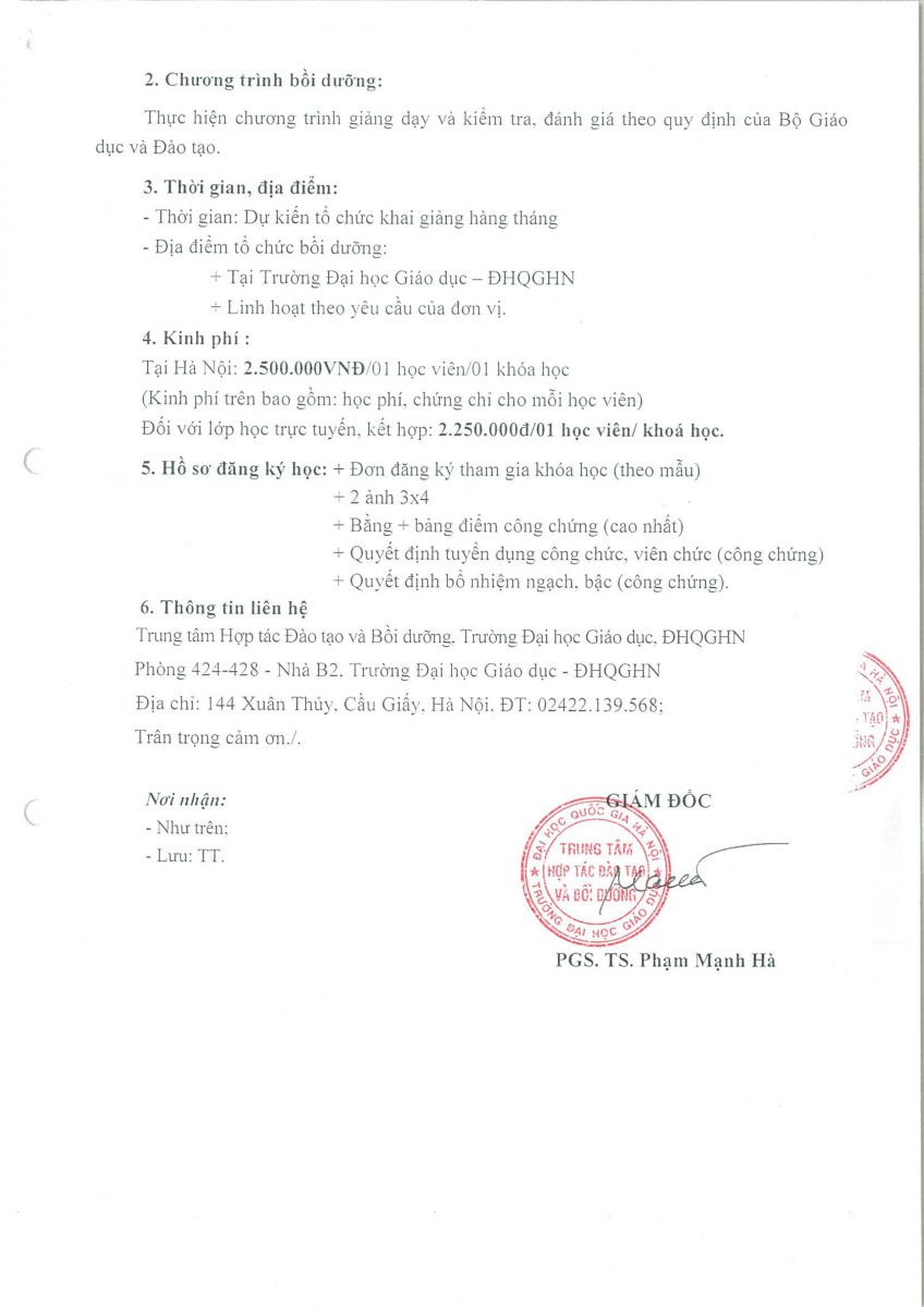 Thông báo về việc Tổ chức lớp bồi dưỡng theo tiêu chuẩn chức danh nghề nghiệp  giáo viên THPT; giáo viên THCS; giáo viên Tiểu học và giáo viên mầm non